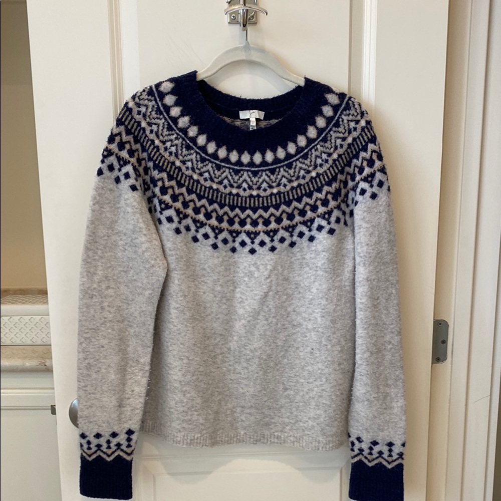 Joie Navy and Gray Patterned Crew Neck Sweater